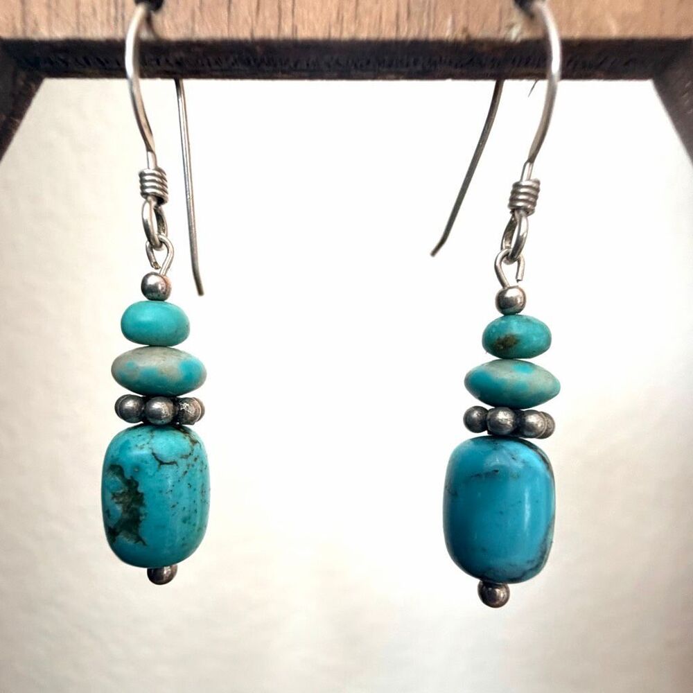Vintage/Artisan Sterling Silver & Turquoise Dangle Earrings